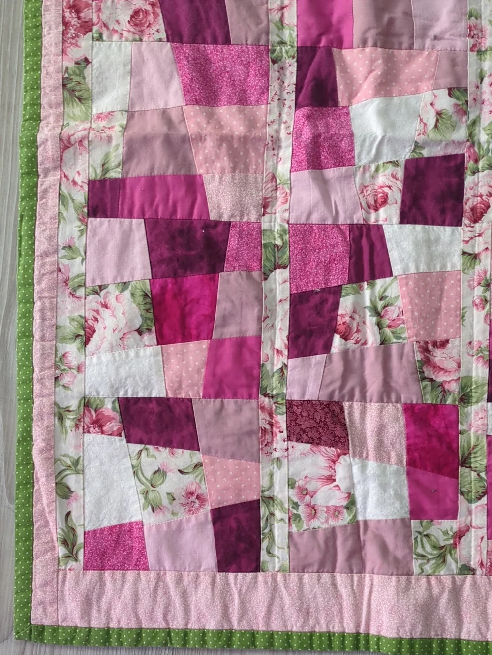 Handmade Pink Patchwork Quilt Wall Hanging Floral Cottagecore Shabby Chic Decor